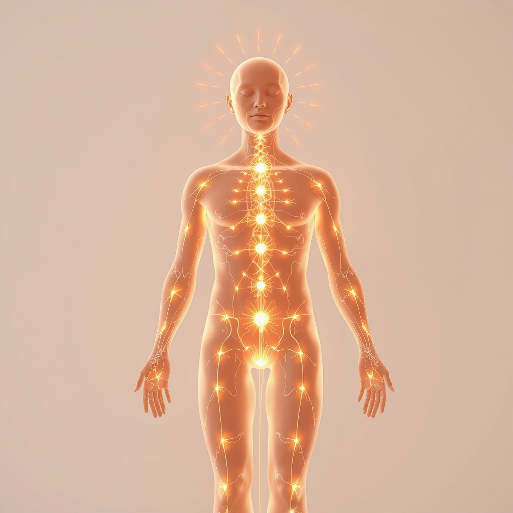 Detailed illustration of human meridians and energy flow